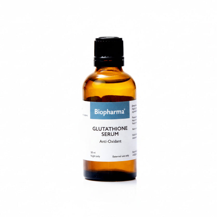 A bottle of 50ml Biopharma Glutathione Serum.