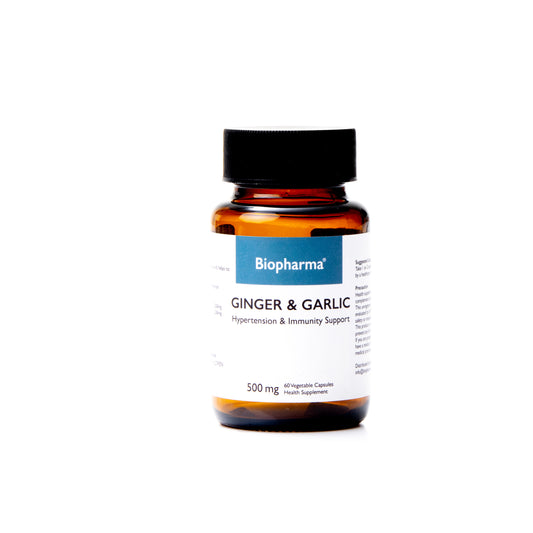 Biopharma Ginger & Garlic 500mg Supplements - 60 Veg Capsules